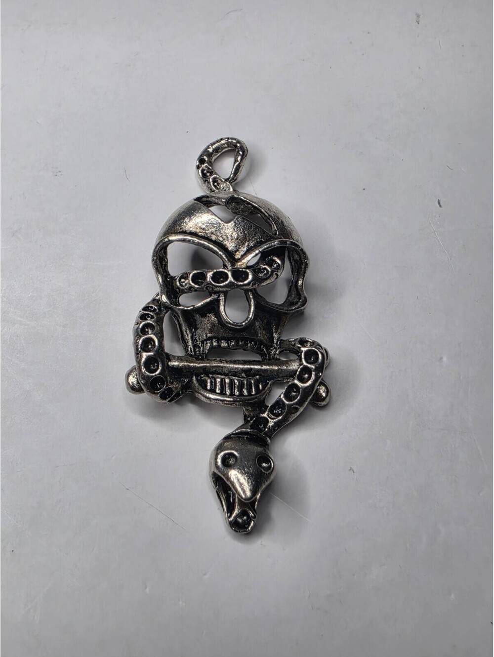 Gothic Skull Snake Pendant Silver Tone Punk Biker Pendant ONLY